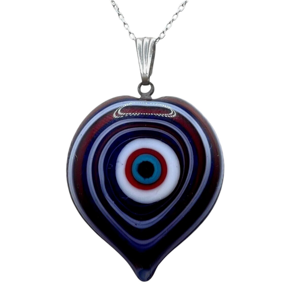 Limited Edition Handmade Murano Glass Big Pendant Necklace & 925 Sterling Silver
