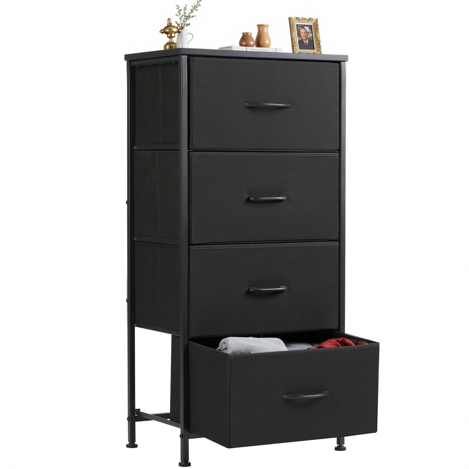 Sweetcrispy Nightstand Small 17.7"D x 11.8"W x 37"H (4 Drawers), Black 