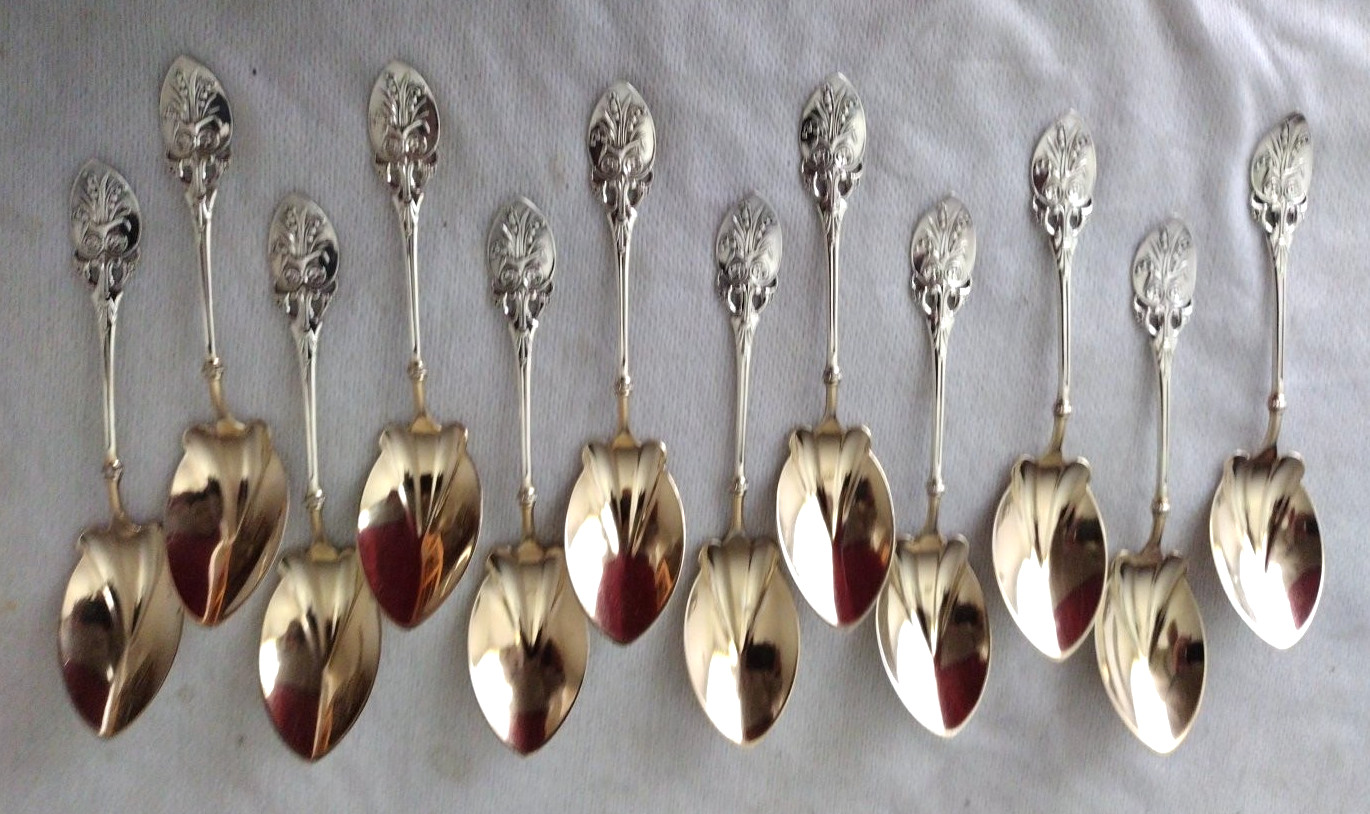 Set 12 Gorham 'Lily' aka 'No. 88' Sterling Silver Ice Cream Spoons