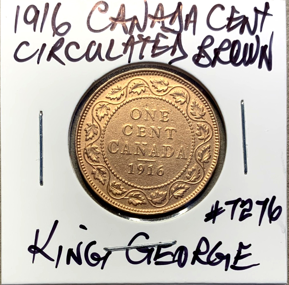 1916 Large Canada Cent Lovely Circulated Brown King George V Canadian Penny