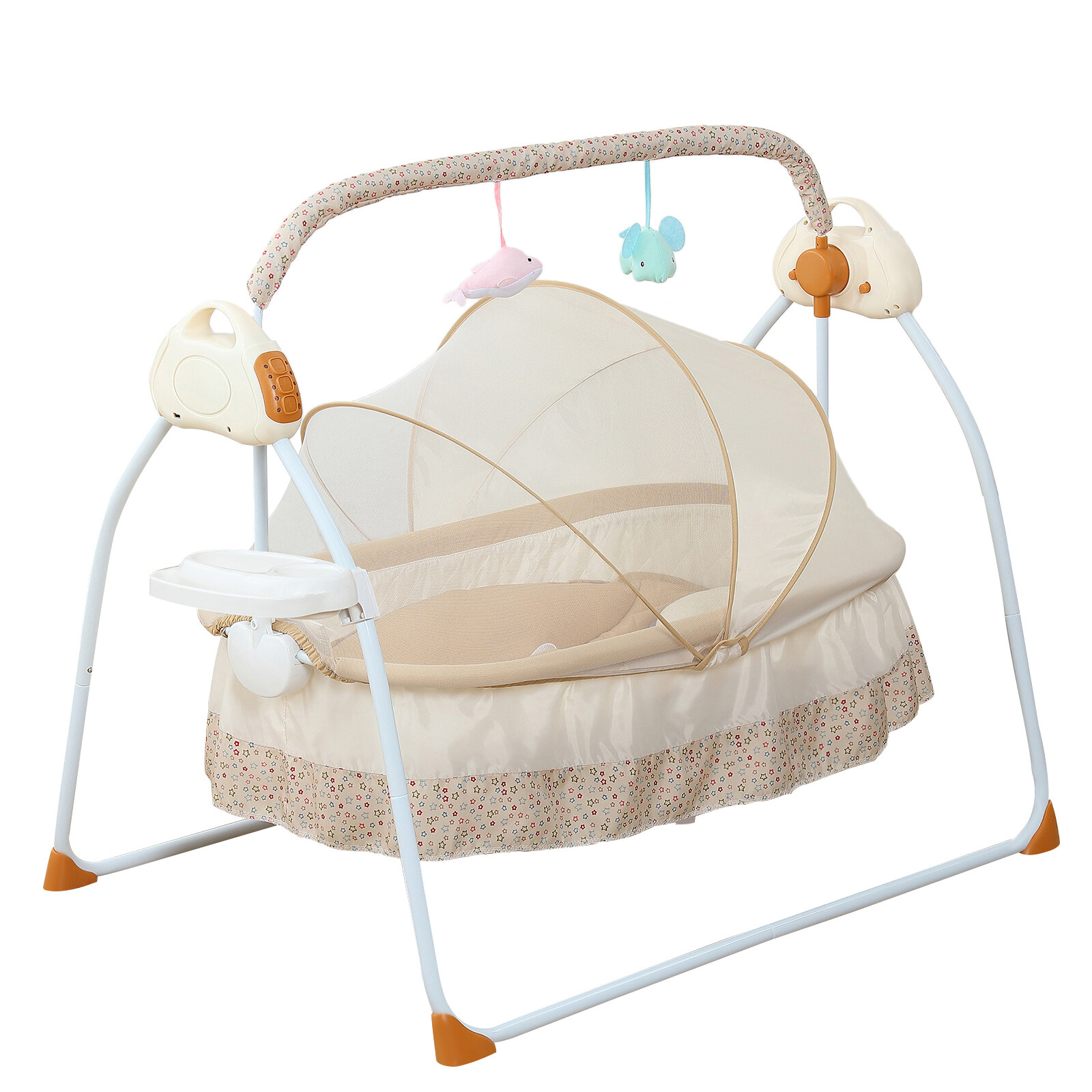Electric Rocker Baby Swing Crib Outdoor Cot Bed Infant Cradle Bassinet Khaki