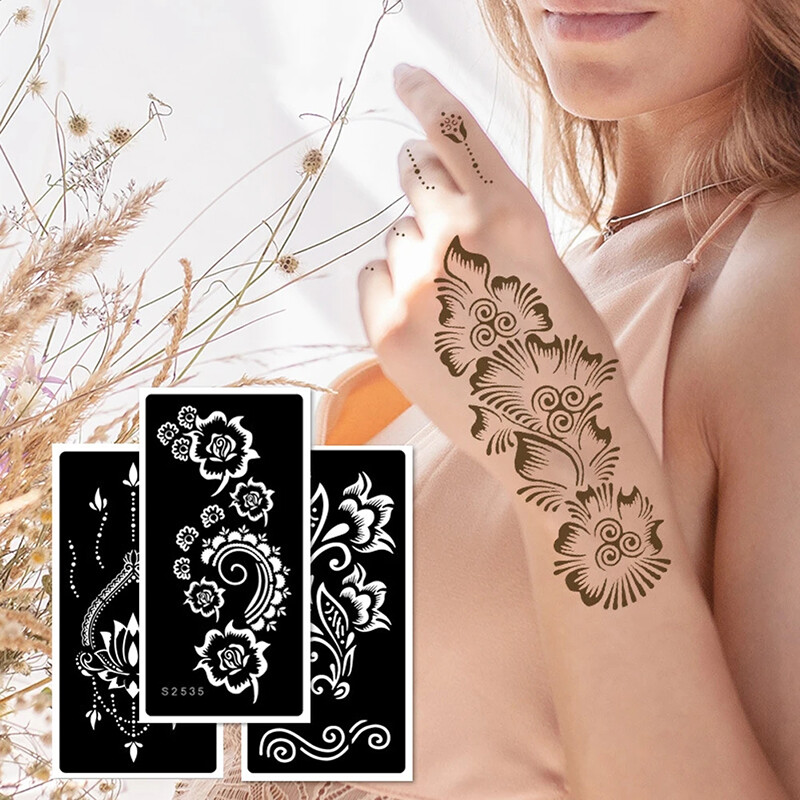 Temporary Fake Tattoo Black Sticker Lace Floral Totem Henna Tattoo Body Art ⇖