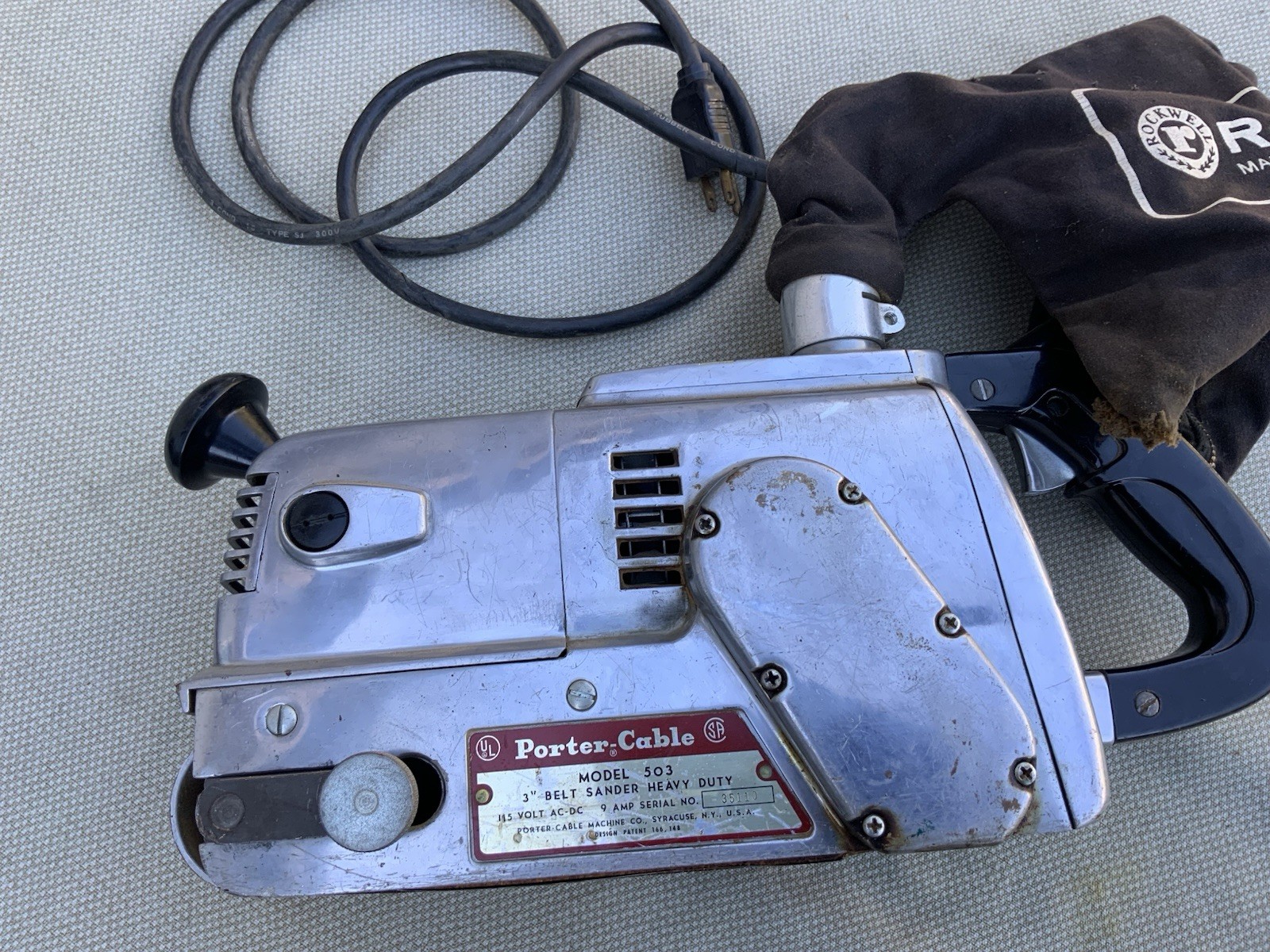 Vintage Porter Cable 503 3” Belt Sander Heavy Duty USA Make/ Rocwell Dust Bag