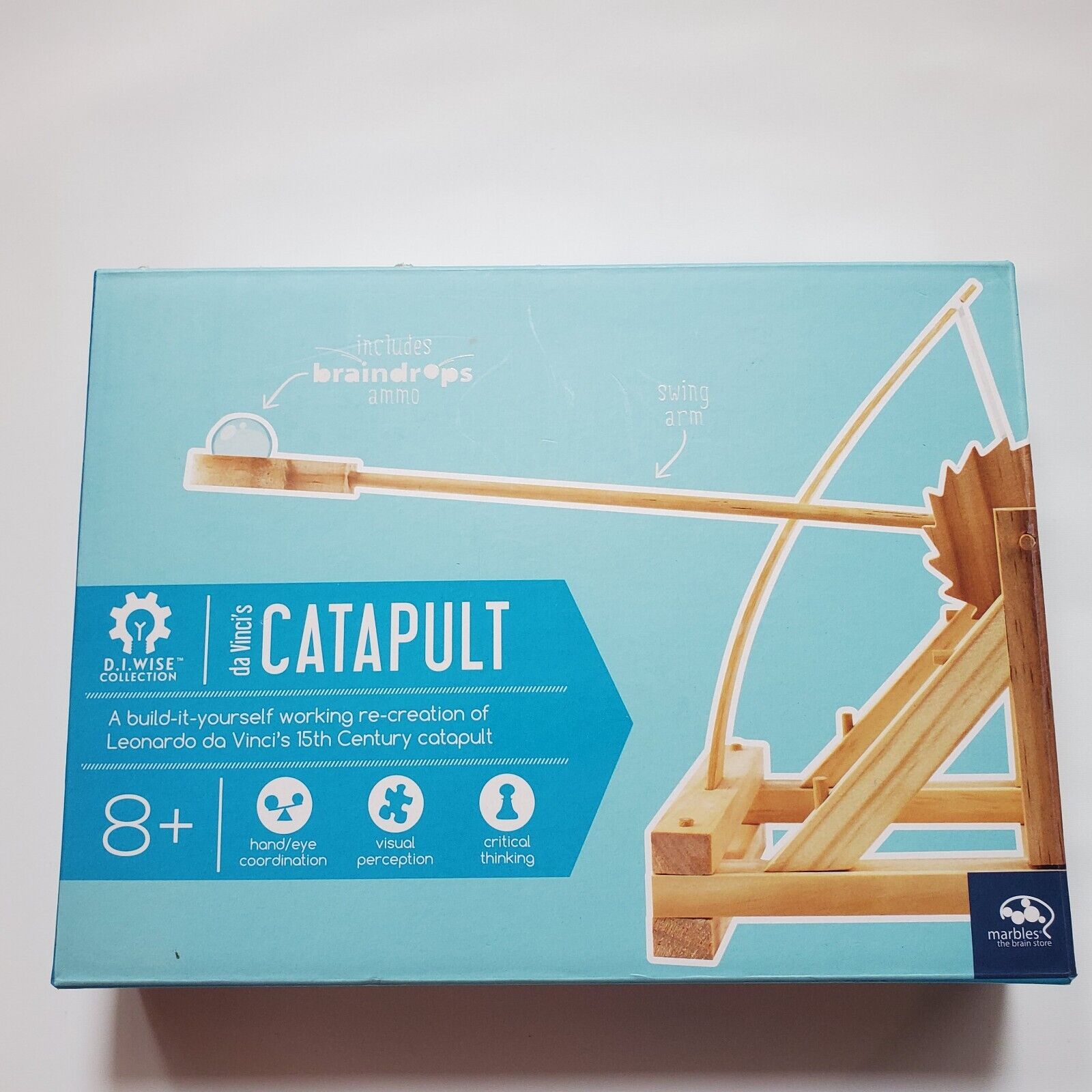New D I Wise Collection Da Vinci's Catapult Wood DIY Kit Kid Build Learn Marbles