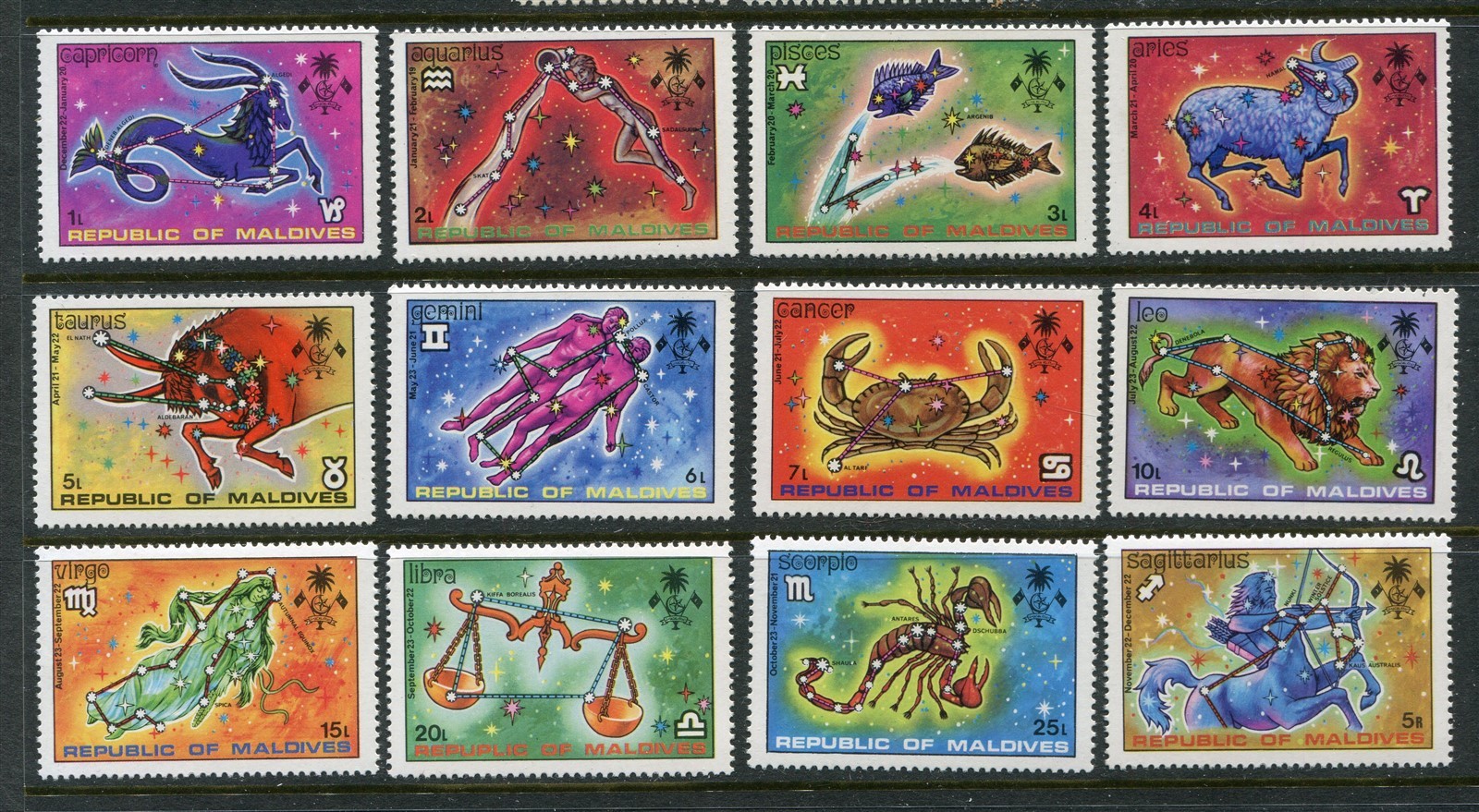 Maldives #503-514 Constellations Complete Set [Mint Never Hinged]