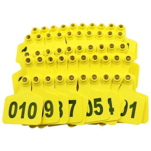 Large Yellow Livestock Ear Tags for Cattle, Sheep, Calf, Hog, Numbered 001-100