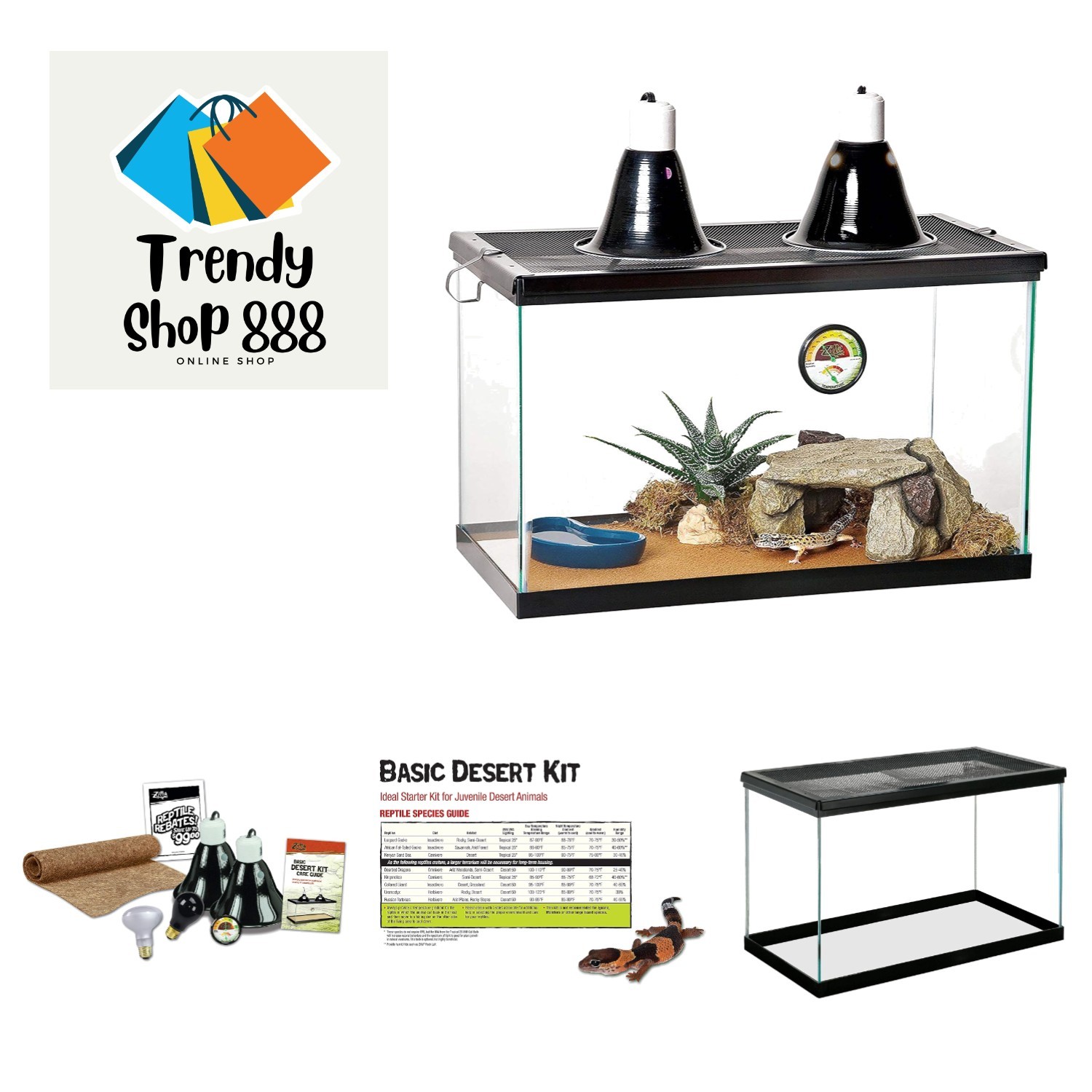 10 Gallon Pet Reptile Starter Habitat Kit with Light and Heat for Small Deser...