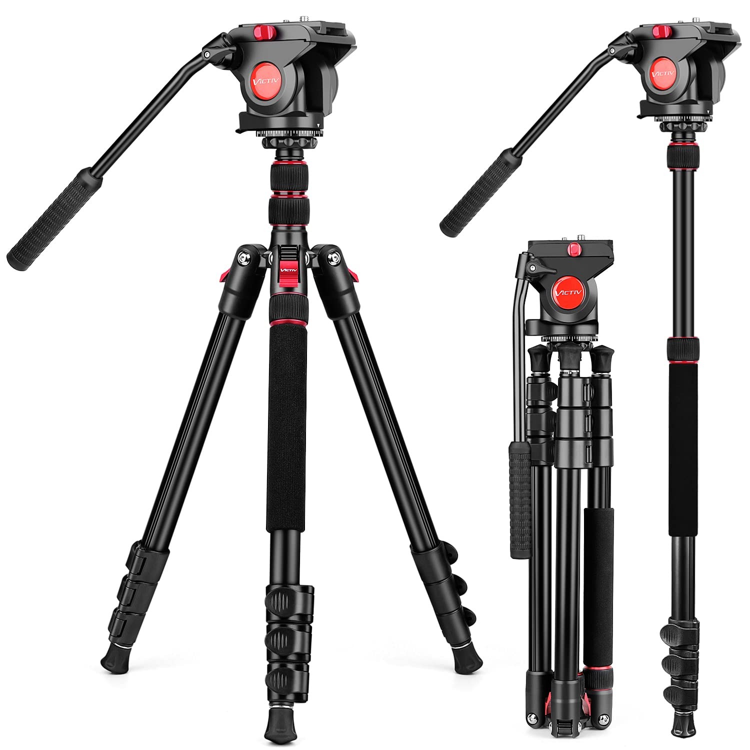 Tripod Camera Tripod, 72 Video Tripod with Fluid Head, Aluminum Heavy Duty Tripo