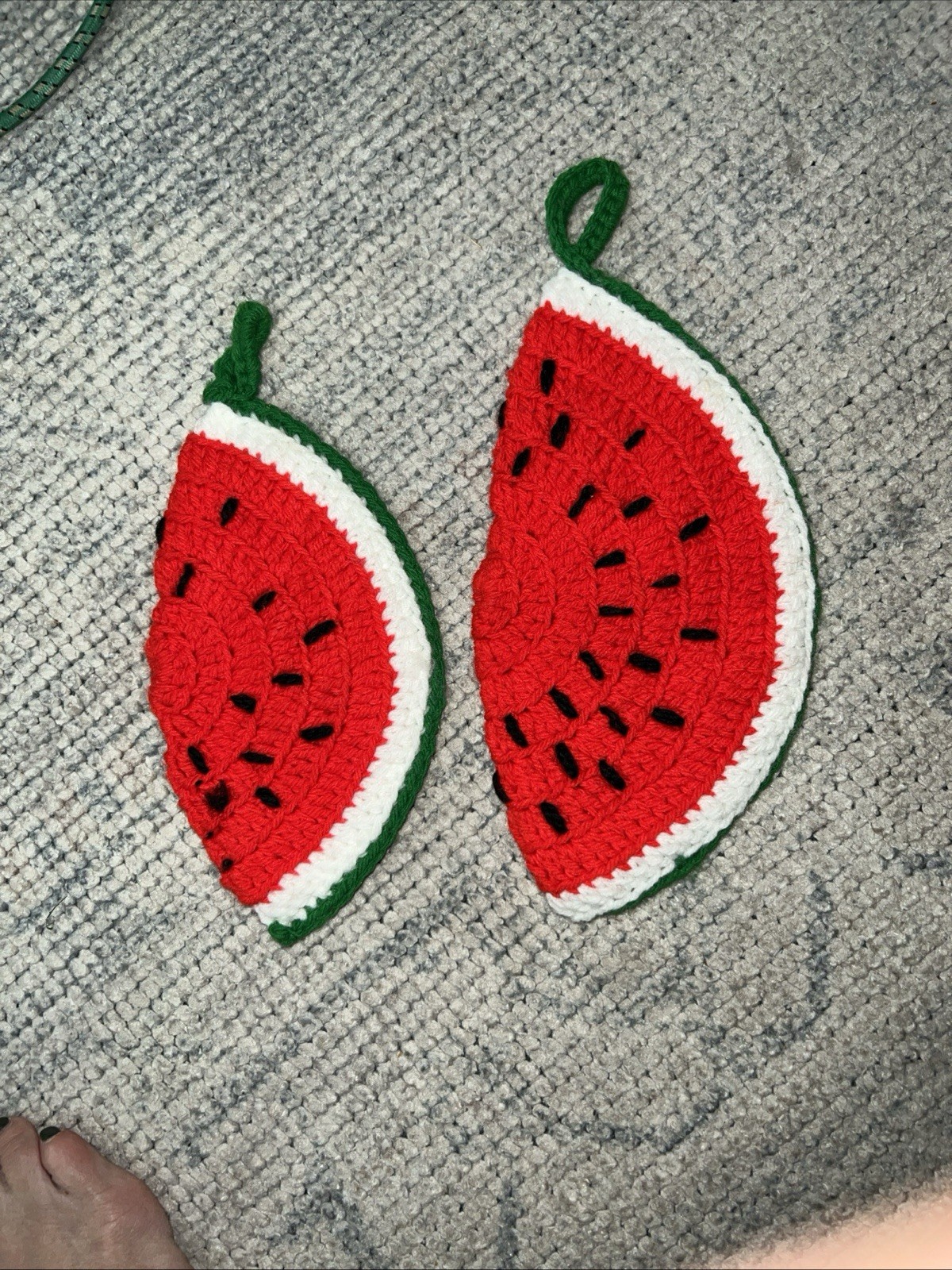 Vintage Crochet Watermelon Slice Pot Holders - Set Of 2