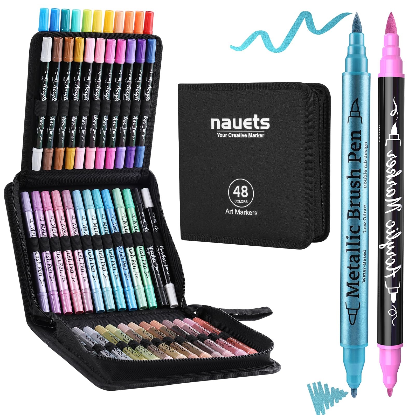 nauets 48 Pack Metallic & Acrylic Paint Markers Set - 24 Colors + 24... 