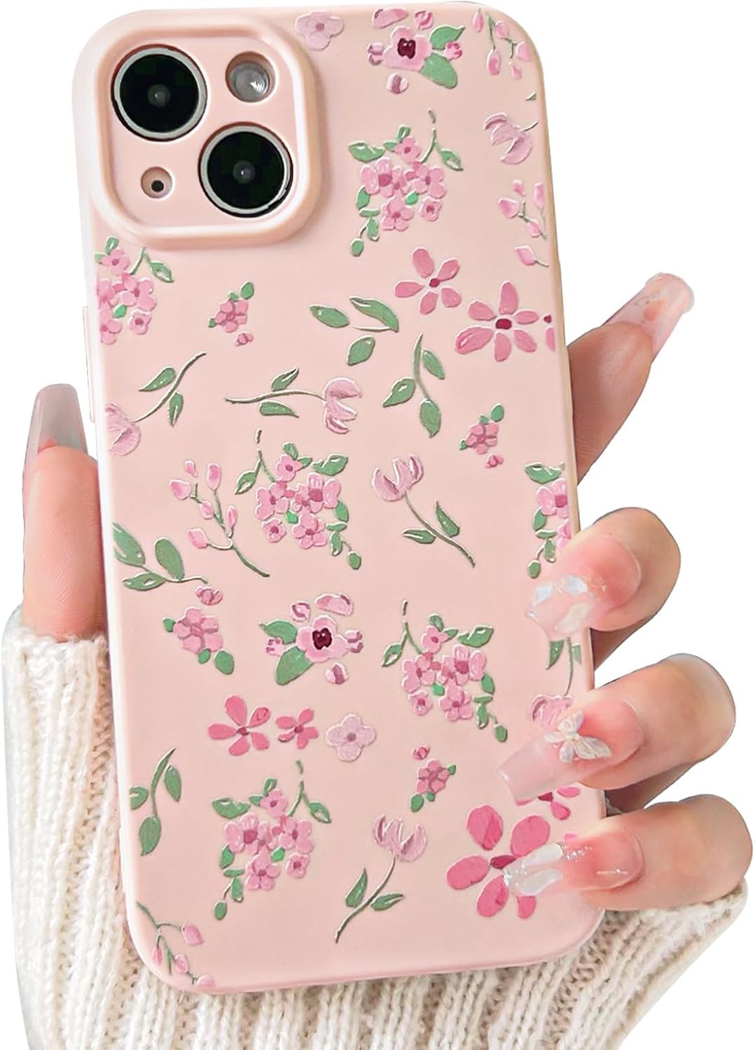 iPhone 15 Pink Floral Case Slim Protective Cute Flower Phone Cover