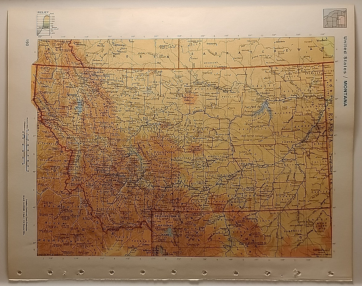 Vintage MONTANA Atlas Map from a 1967 Mid-Century Modern World Book Atlas