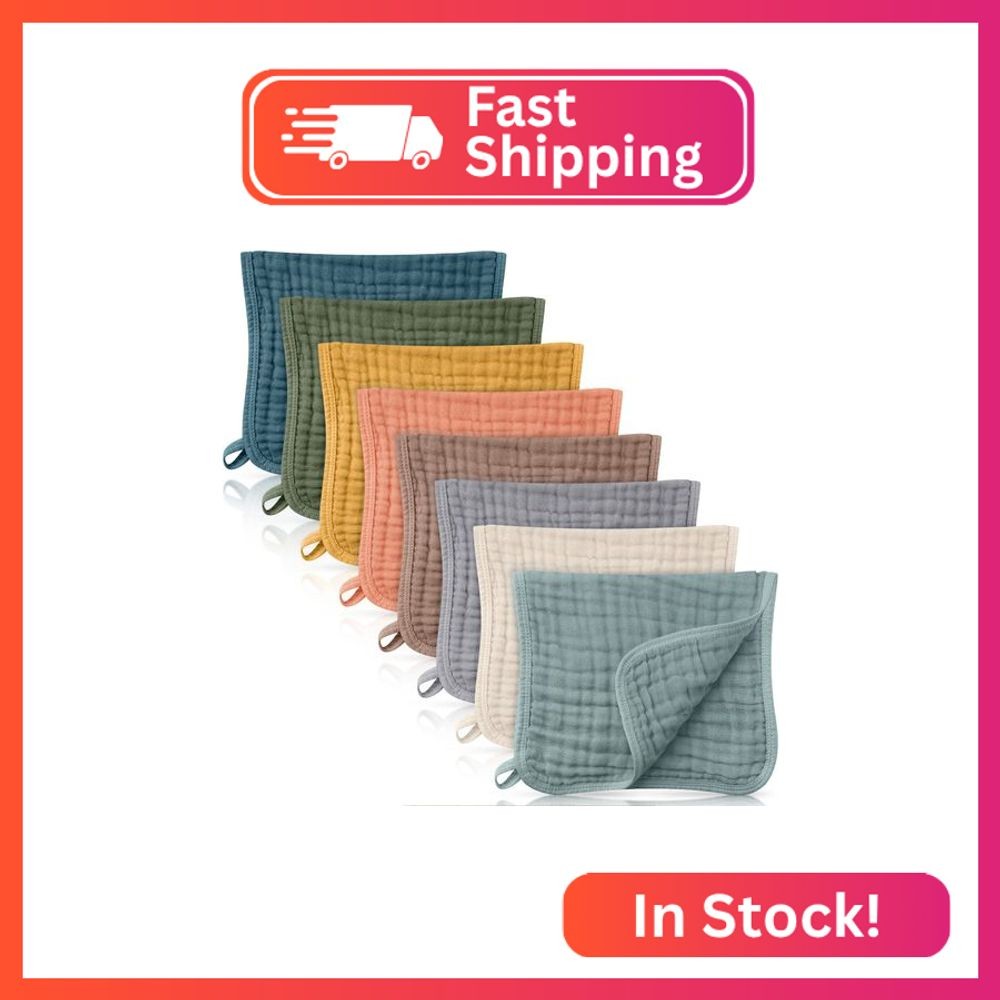 Remagr 8 Packs Muslin Burp Cloths Large 20" x 10", 6 Layers Unisex Baby Absorben