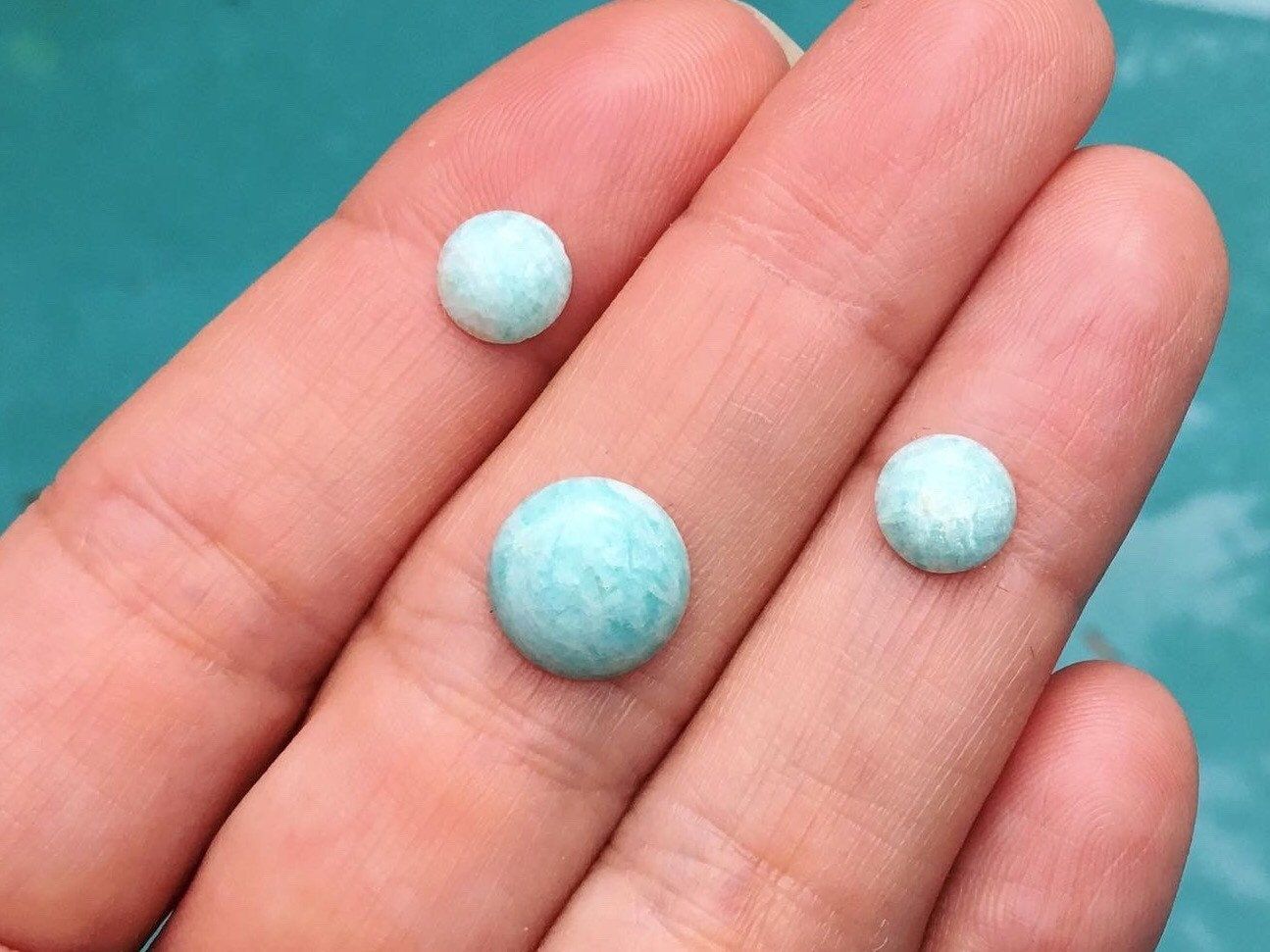 Amazonite Round Turquoise Color 10/7 mm Set of 3 Cabochon Gemstones for Jewelry