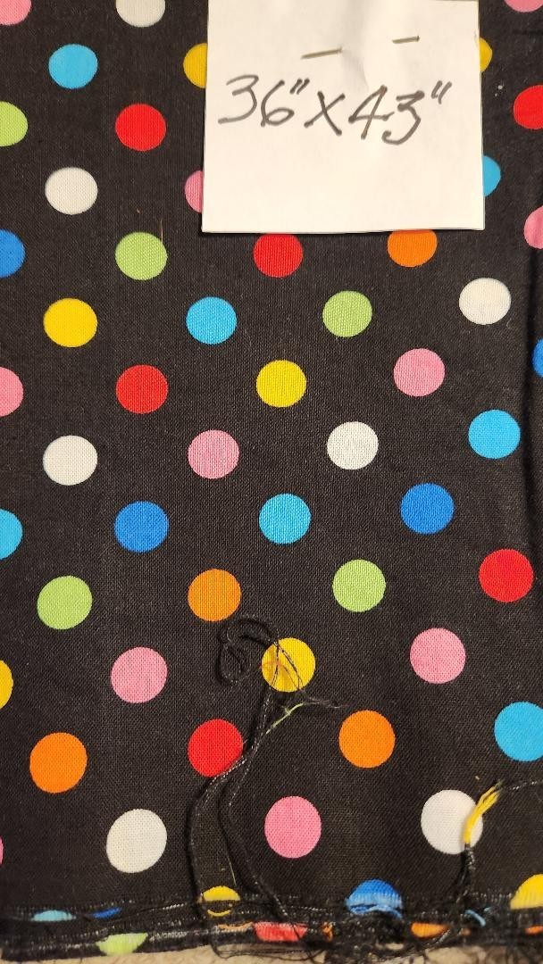 WINDHAM FABRIC BLACK MATERIAL MULTI COLORED POLKA DOT PATTERN 36"X 43"