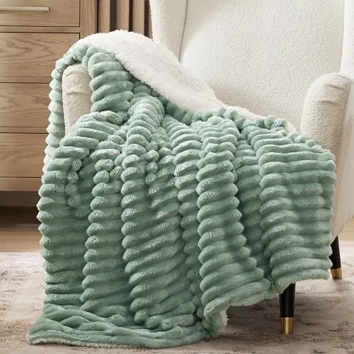  Sherpa Blanket Twin Size for Couch - Super Twin (60" x 80") 04 - Sage Green