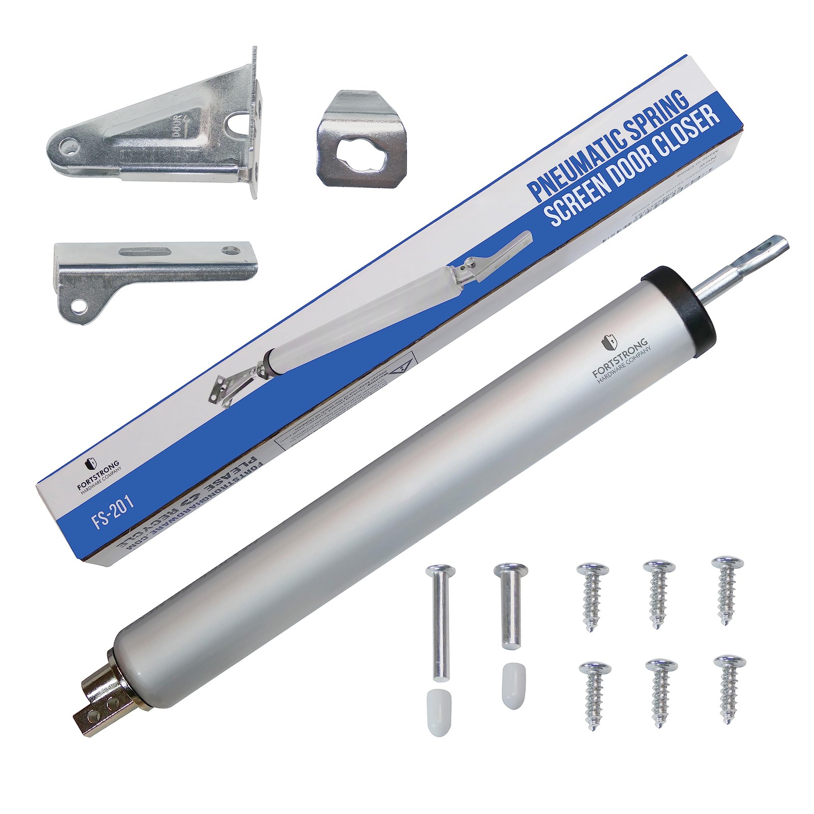 FORTSTRONG Silver Pneumatic Screen Door Closer, Hold Open | Storm Door Closer...