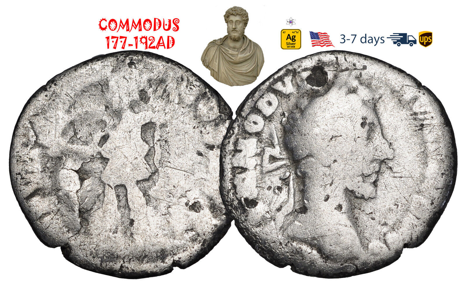 Ancient Roman Empire Coin Silver Denarius COMMODUS 177 - 192 AD Authentic #32419