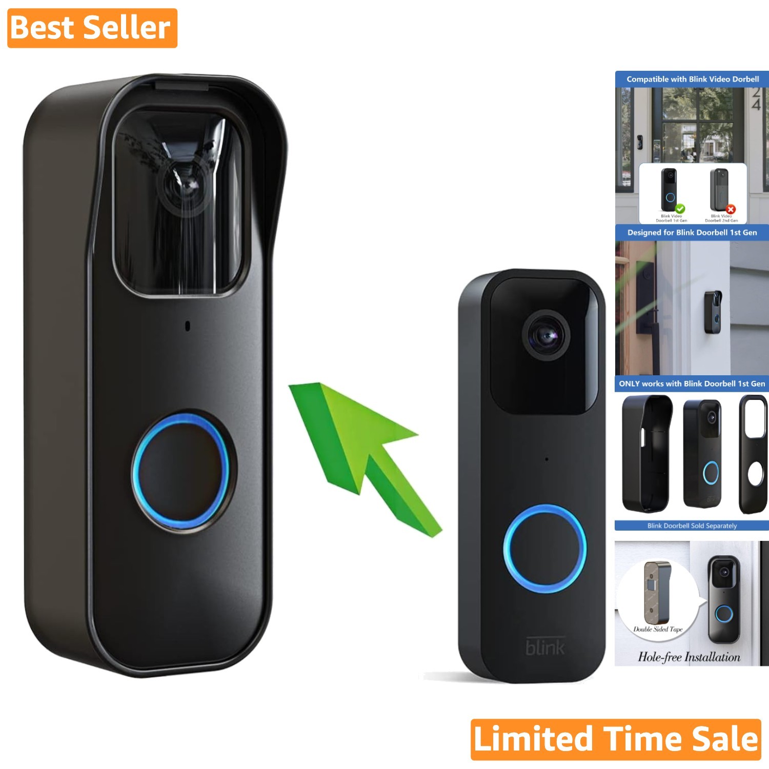 Adhesive Door Mount for Blink Doorbell 1st Gen - Weatherproof & Easy Install
