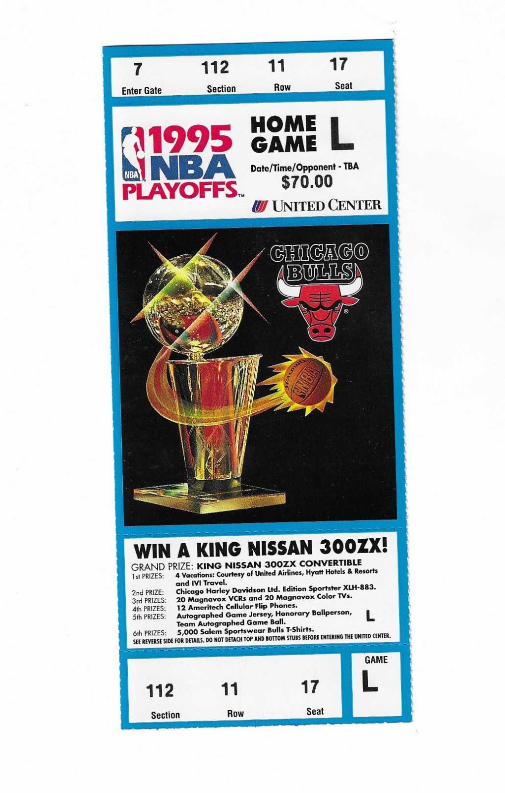 Chicago Bulls Phantom Game L Playoff Basketball Ticket from 1995