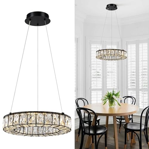  Crystal Chandeliers Modern Black LED Chandelier Adjustable LED Ceiling Light 