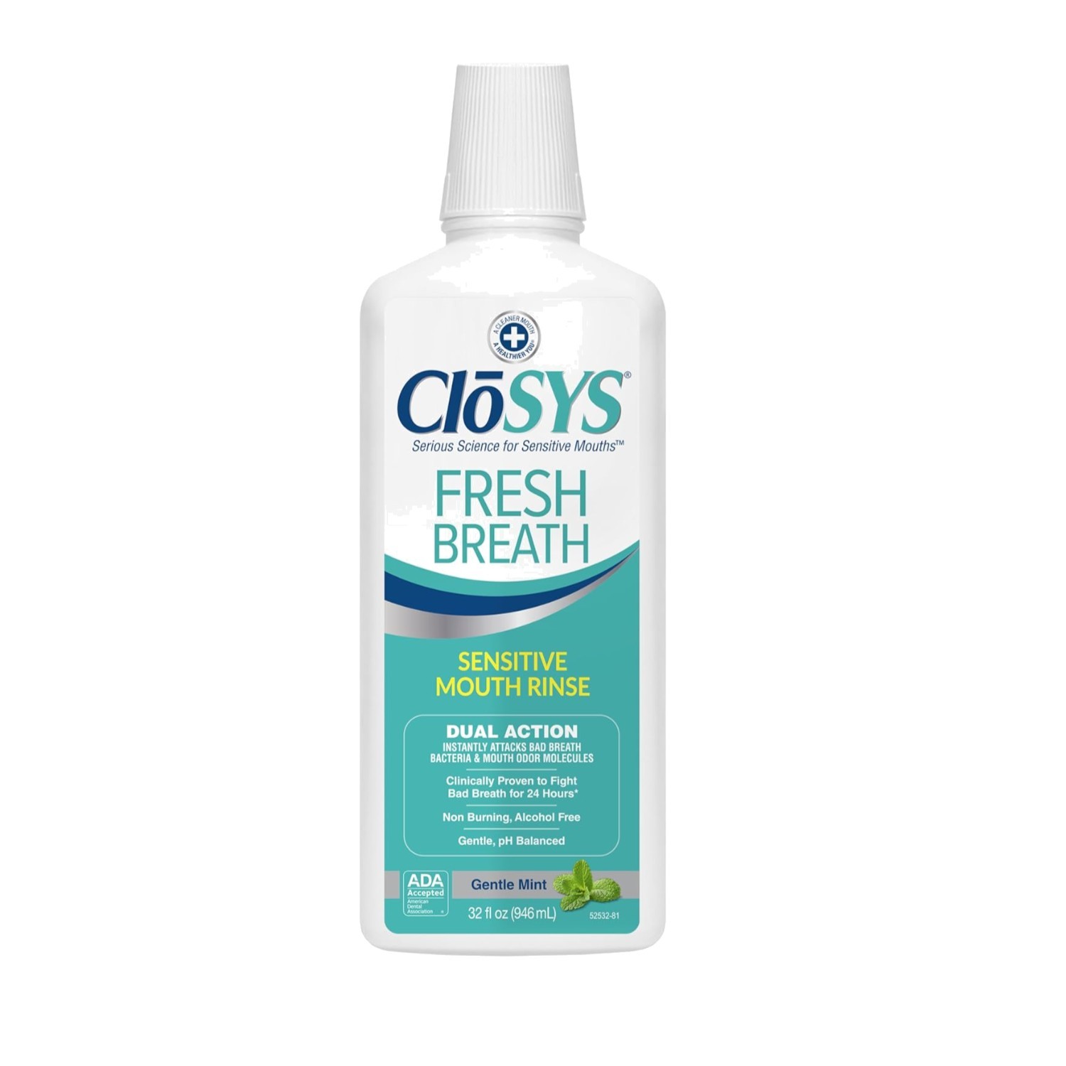 Closys 32 oz Fresh Breath Mouthwash - Gentle Mint, Alcohol Free & pH Balanced