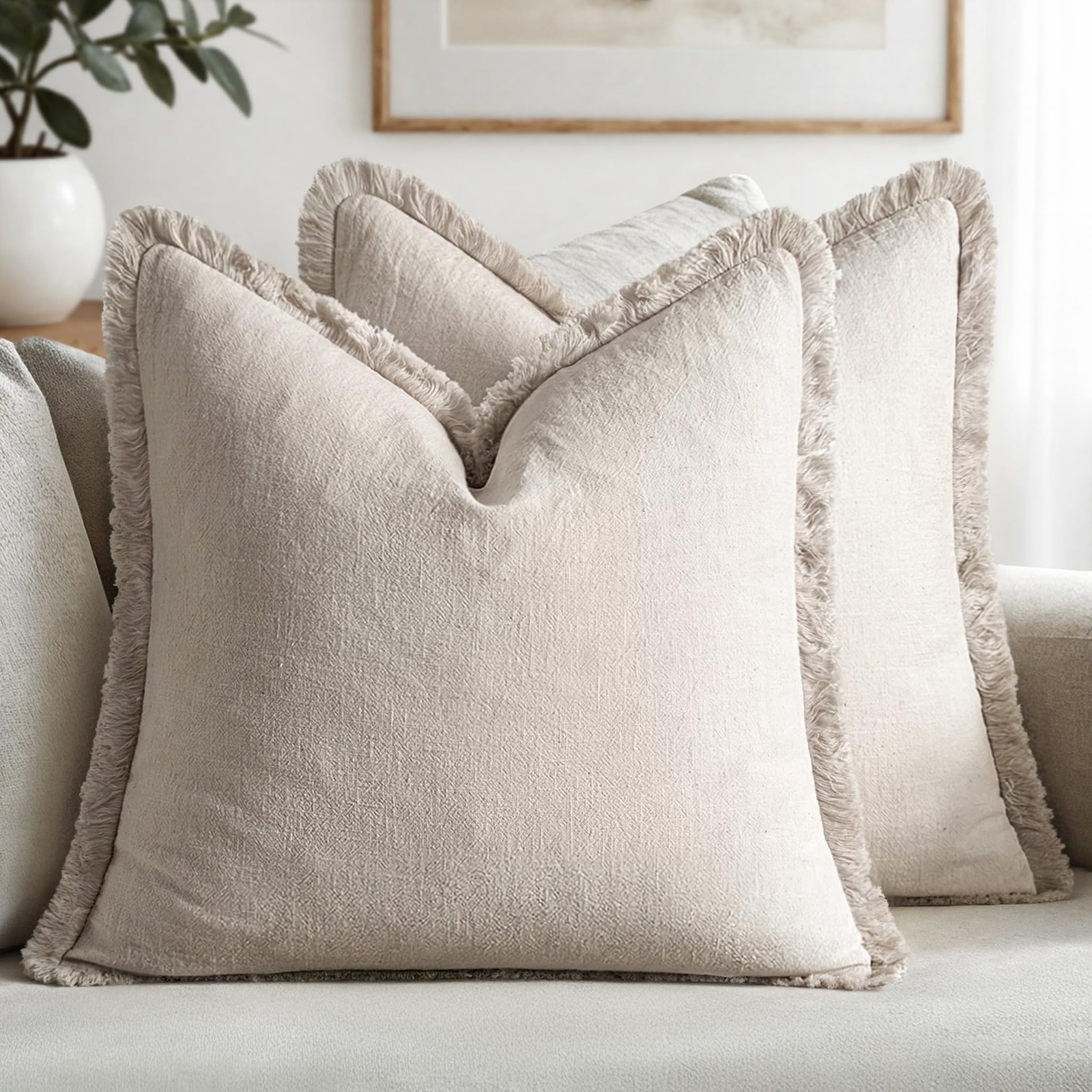 MIULEE Decorative Throw Pillow Covers 20" x (Pack of 2), Natural Beige 