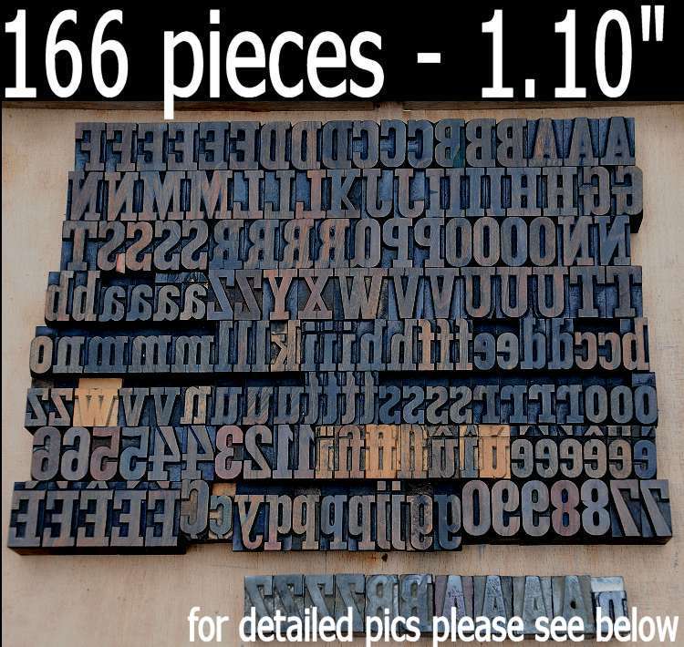 letterpress wood printing blocks 166 pcs 1.10" tall alphabet type woodtype ABC