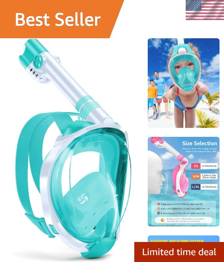Child's Full Face Snorkeling Gear - Comfort, Quality & 180° Visibility