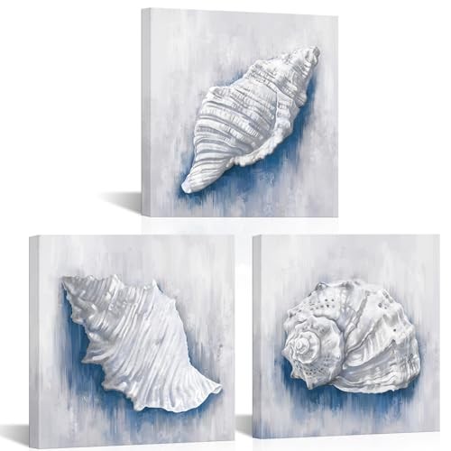  Seashells Canvas Wall Art Ocean Conch Shell Pictures Painting Modern Blue