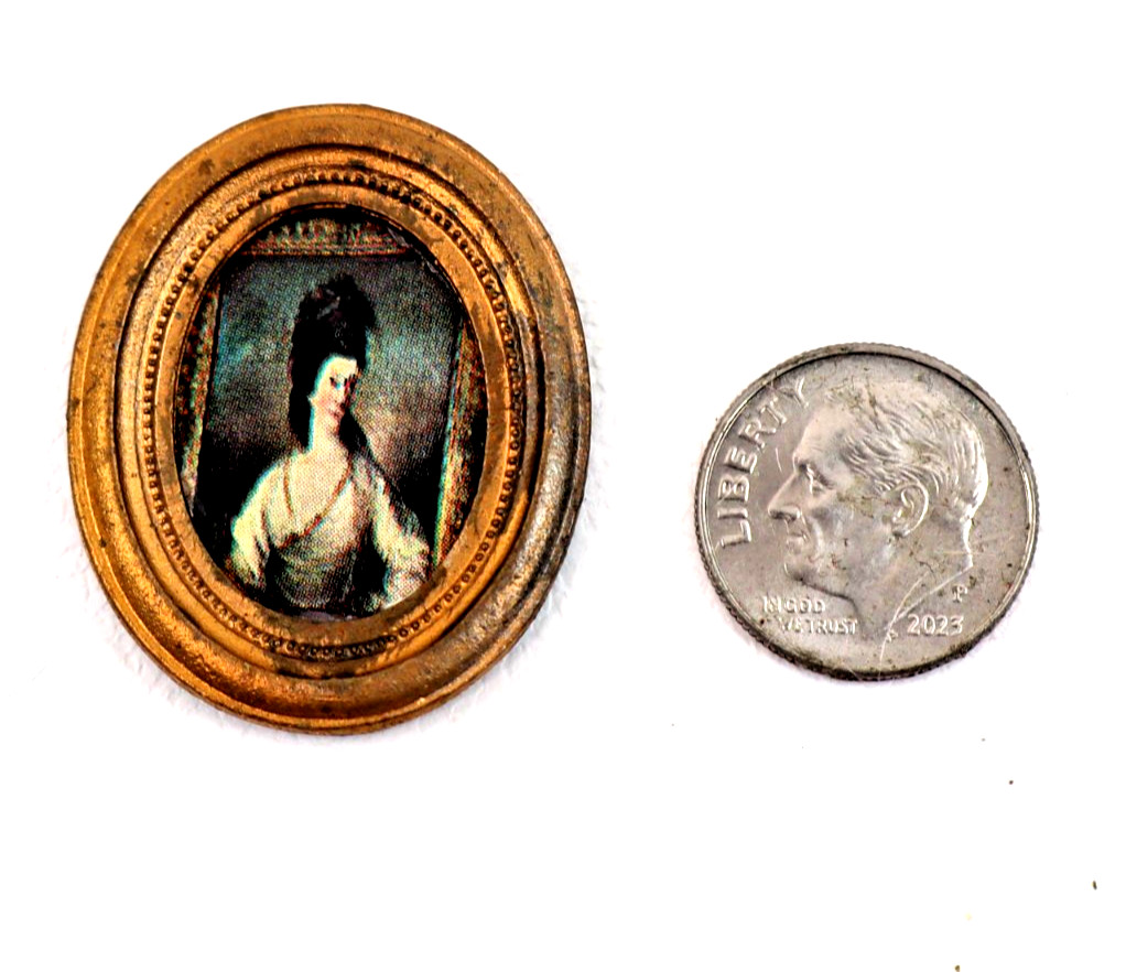 vtg 1:12 dollhouse miniature picture metal oval frame Victorian style 1960s 1"