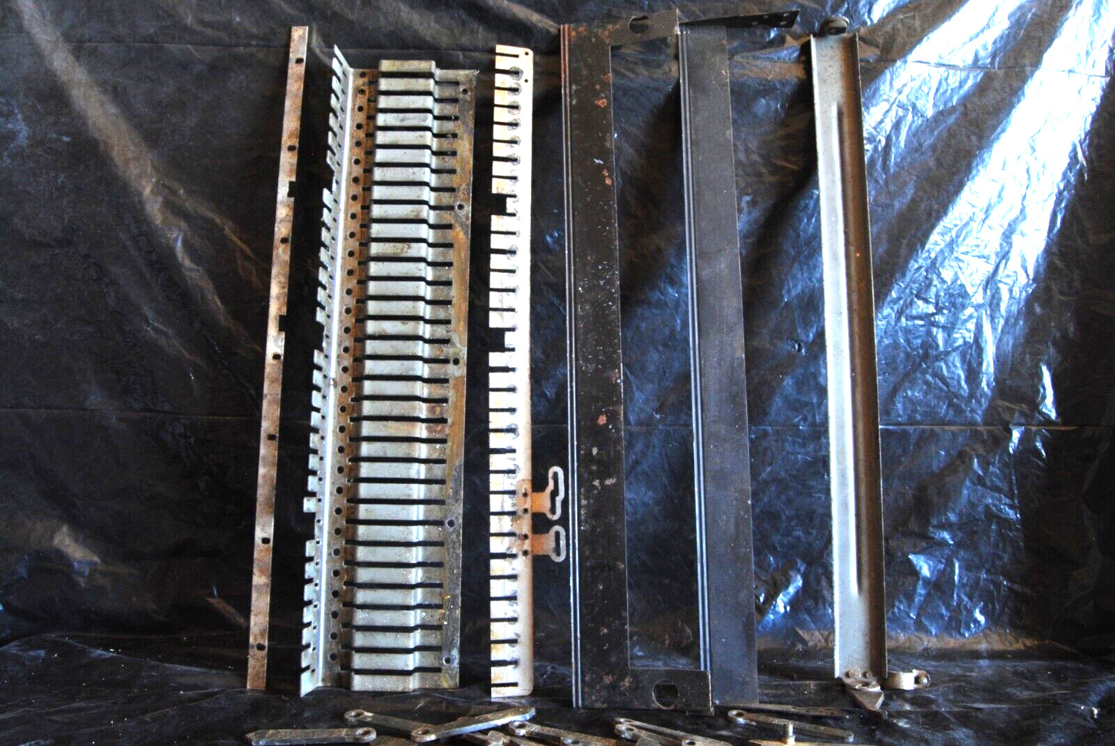 vintage antique 45-3/4 national cash register sheet metal and stamped parts lot