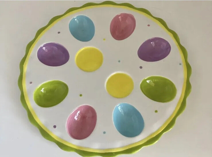 Easter Egg Dish, Pier One, Deviled egg dish, pastel colors, 11" ceramic dish,