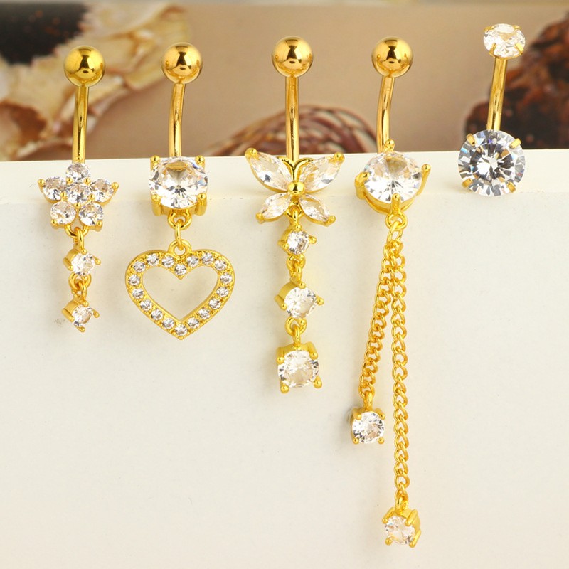 5PCS Belly Button Ring Dangle Navel Belly Body Piercing Jewelry Bars Barbell