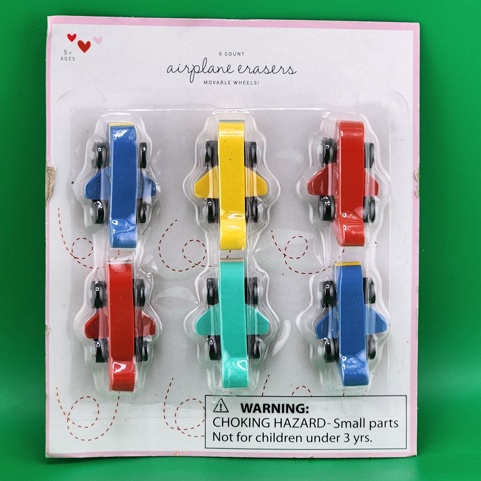 Airplane-shape Erasers 6 pcs movable wheels in various colors for erasing pencil