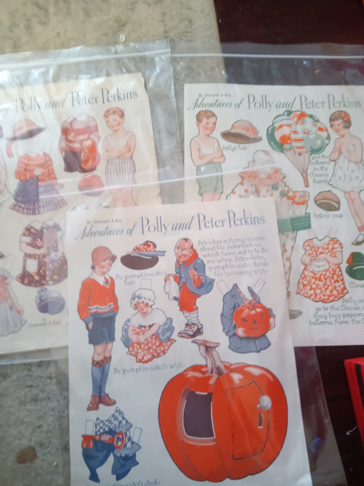 3 Polly And Peggy Perkins Paper Doll Pages- Pictorial Review 1930s