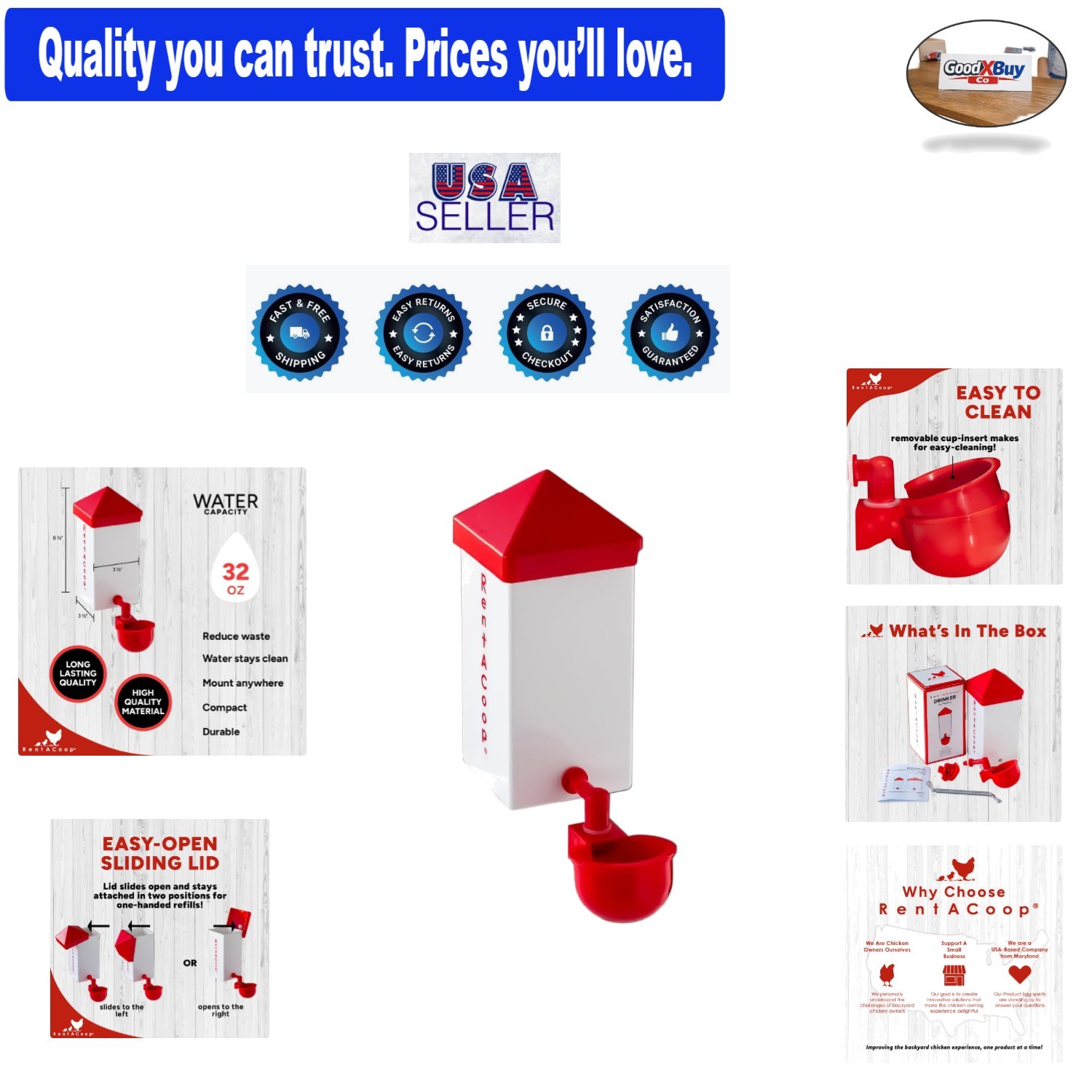 Automatic 32oz Bird Waterer BPA-Free Auto-Fill Cup for Small Birds Chickens