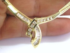 Round & Baguette Diamond Necklace Solid 14Kt Yellow Gold 1.65Ct G-H/VS2-SI1 18"