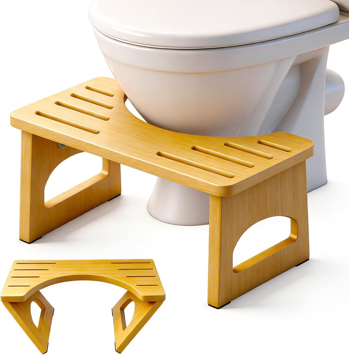 Foldable Toilet Stool 7 Inch Poop Stool Bathroom Bamboo Toilet Stool Squat Adult