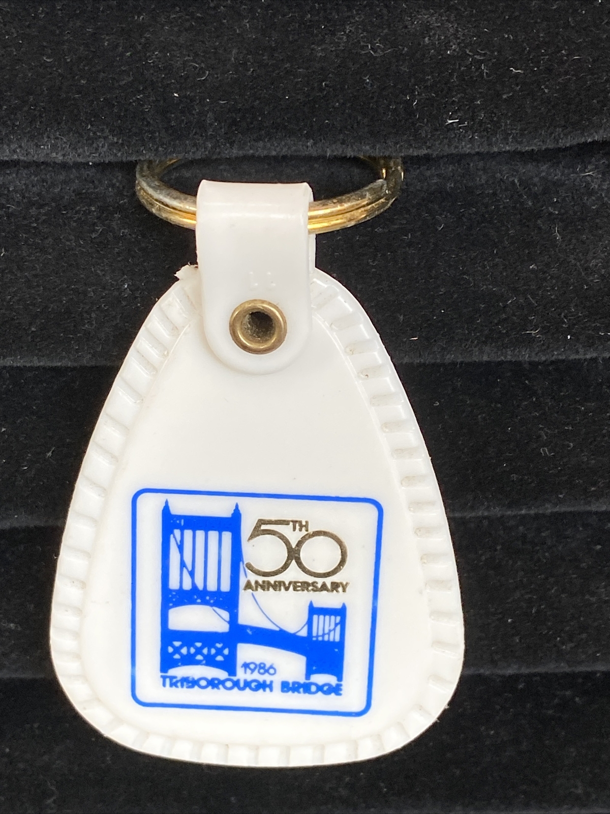 50th Anniversary Of Triborough Bridge 1986 Vintage Keychain Tag Blue Gold White