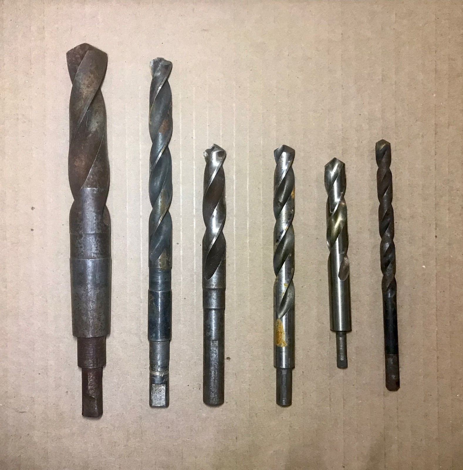 6 Used Vintage High Speed Drill Bits Morse 15/16 Bit HS 9/16 HLH 1/2 HSO 3/8