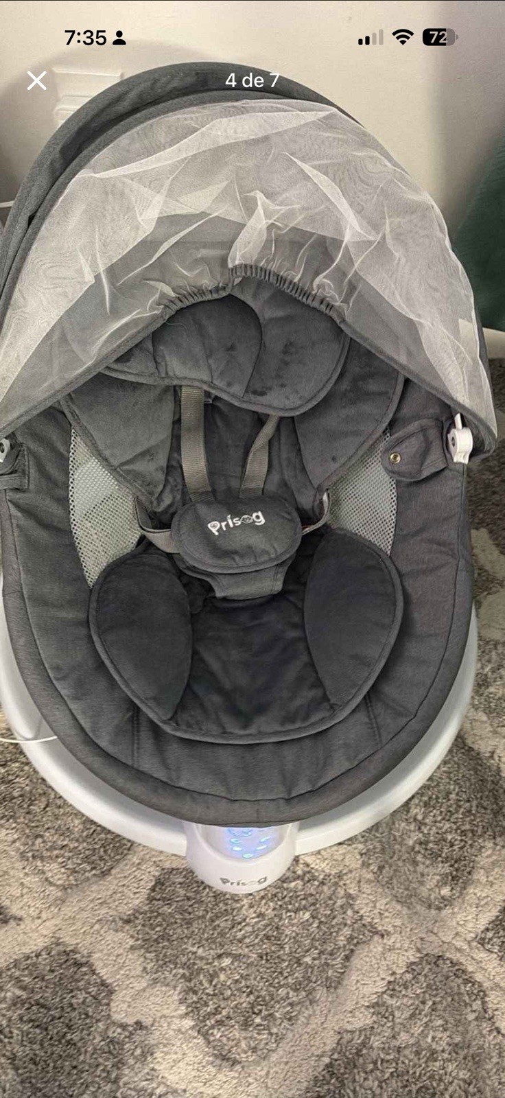 Priseg Portable Baby Bouncer Gray with Mesh Canopy for Infants