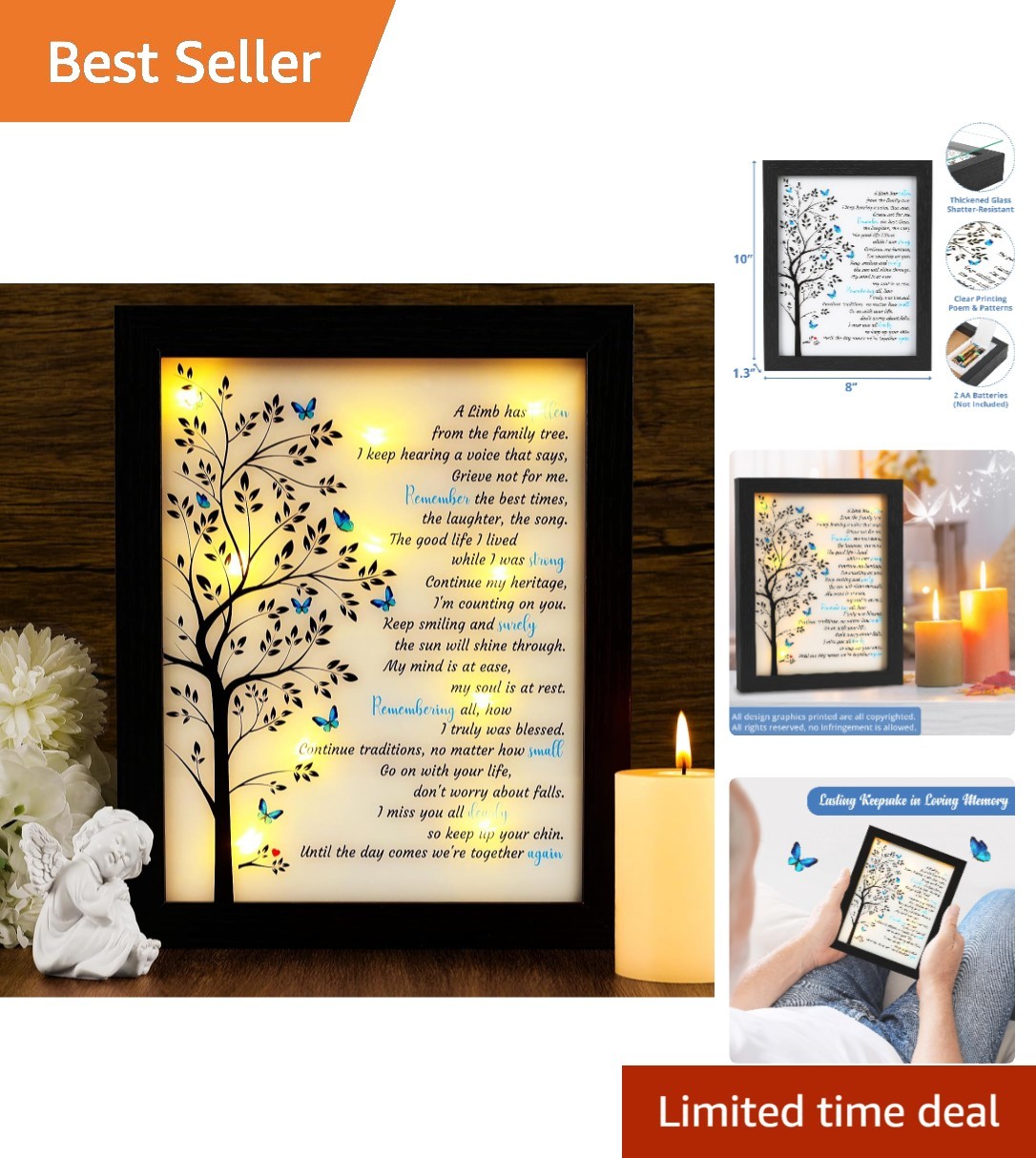 Memorial Gifts: LED Shadow Box with Poignant Poem - Perfect Condolence Gesture