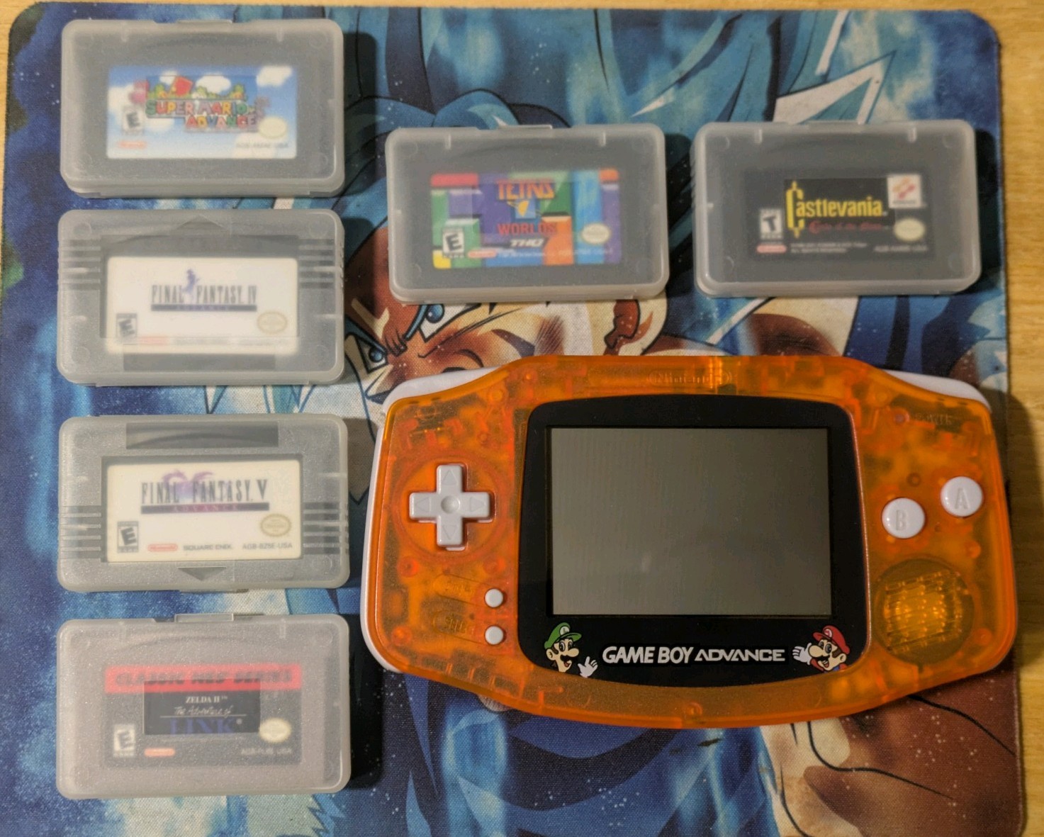 Nintendo Game Boy Advance Clear Orange Console + 6 Game with cases lot