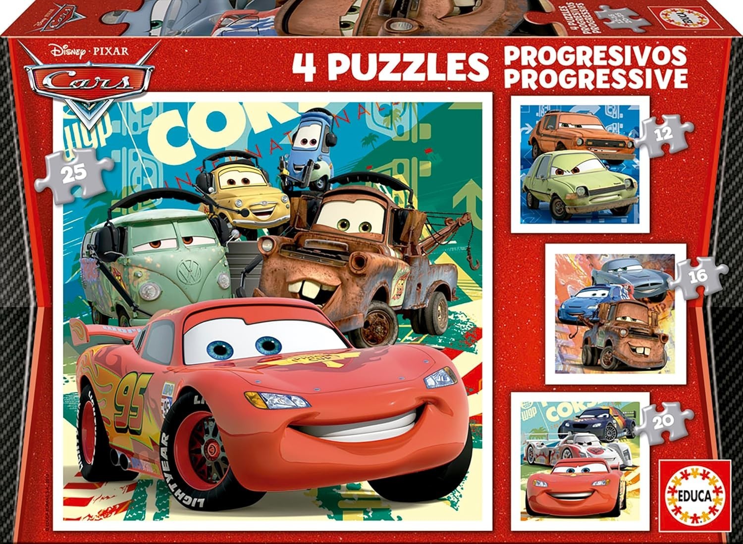 NEW EDUCA BORRAS Jigsaw Puzzle 4 in 1 Pieces Progressive Disney Cars 2 3+ Ages