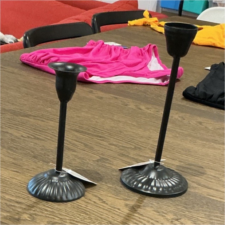 Greenbrier International Set of 2 Matte Black Metal Circle Candle Holders