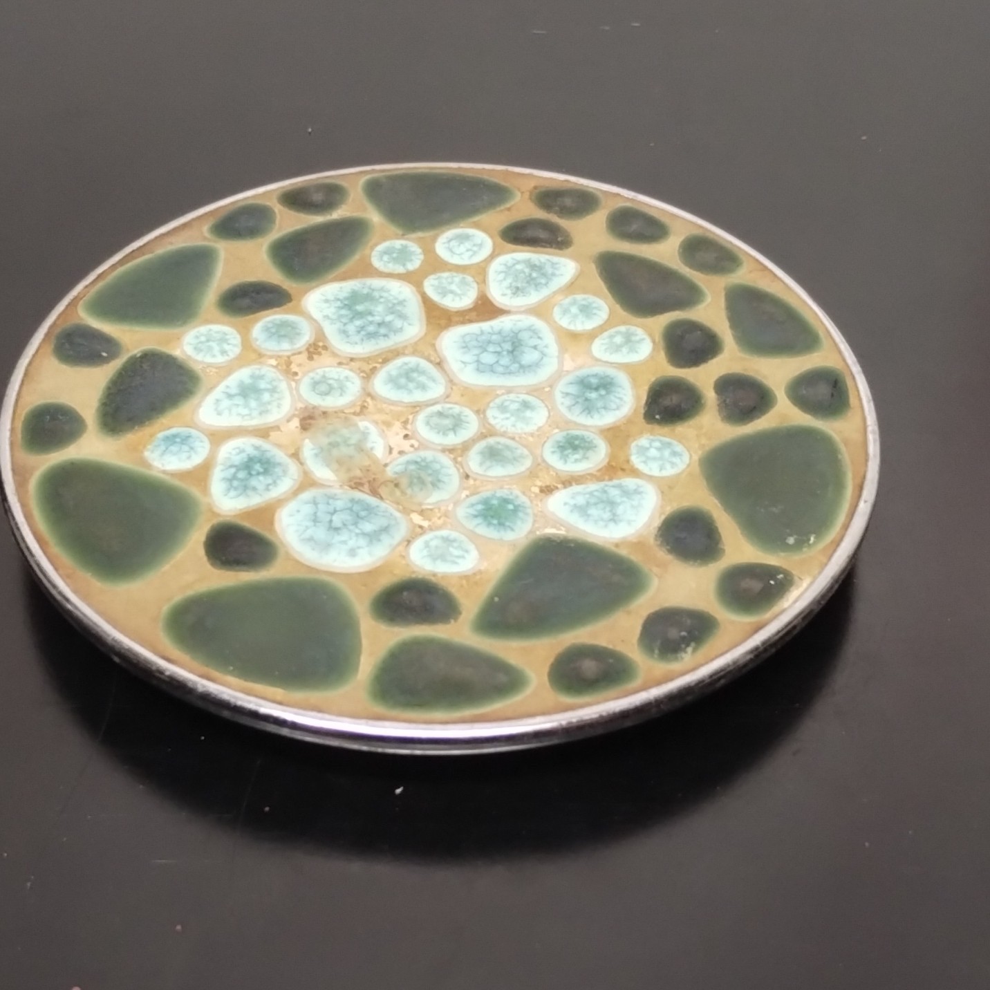 Japan 1960s Mid-Century Modern Trivet Abstract Design Green Blue Pattern