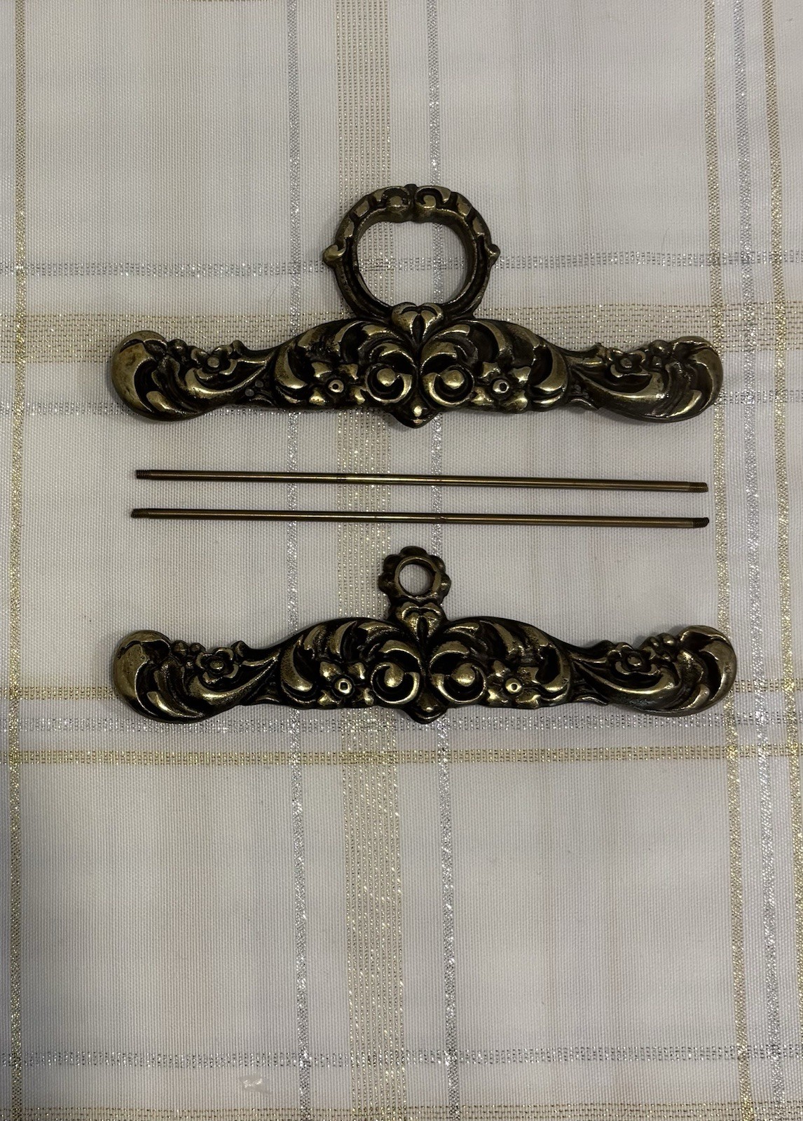 Brass Bell Pull Antique Finish Tapestry Hanger Norway BESKYTTET Ornate Floral