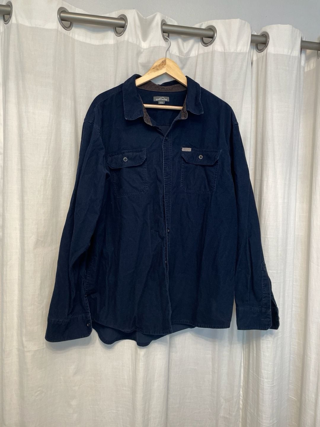 Eddie Bauer Men's XXL Navy Blue Micro Corduroy Waffle Texture Button Down Shirt