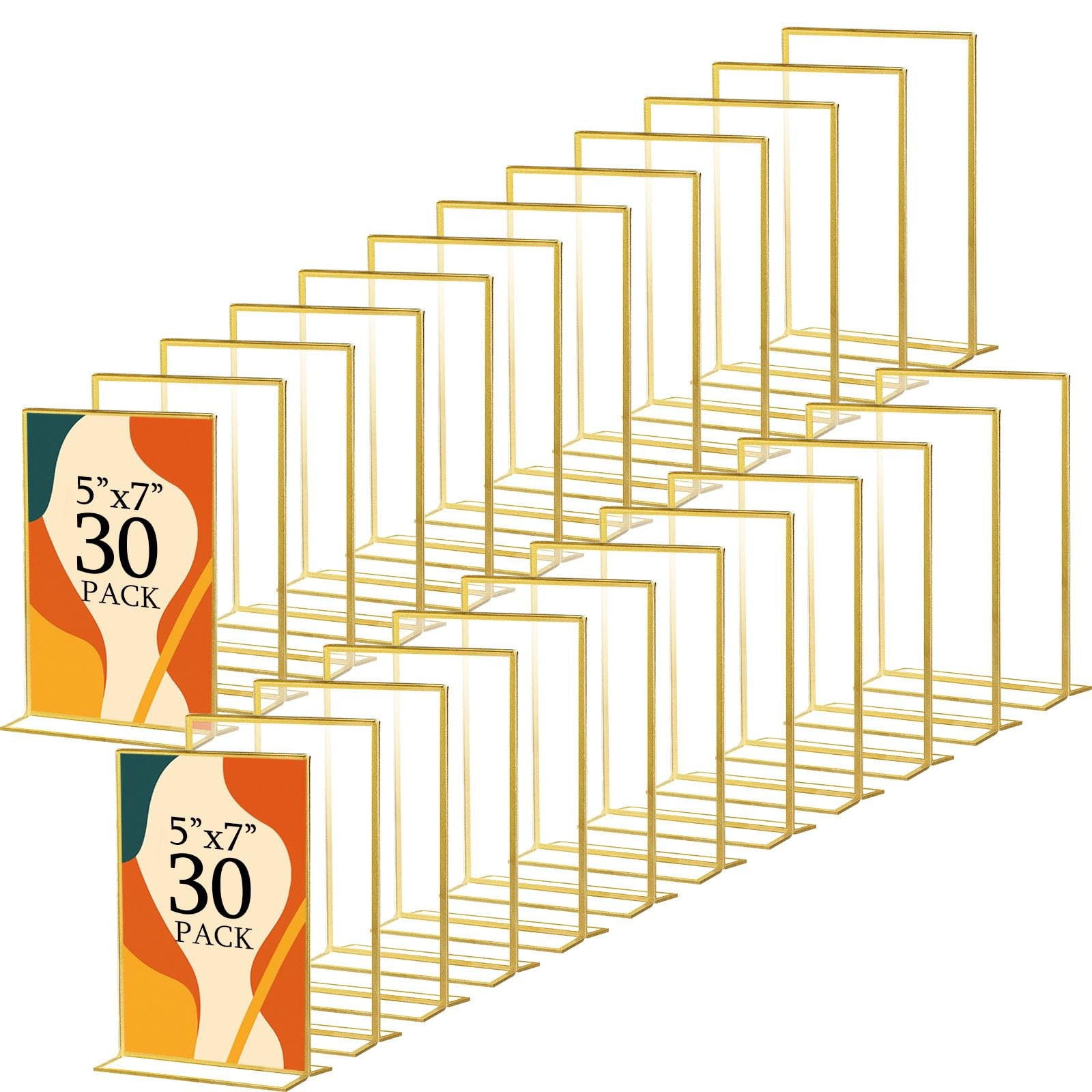 30-Pack Hoteam Gold Border 5x7 Clear Acrylic Sign Holder Picture Frame Display